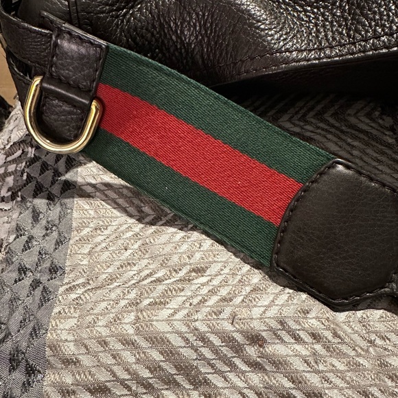 Authentic Gucci Dark Brown Leather Web Shoulder Bag - Picture 7 of 16